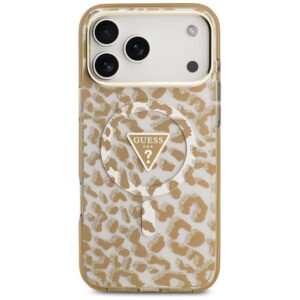 Dėklas Guess IML Leopard Glitter Triangle Logo MagSafe, skirtas iPhone 18 Pro / iPhone 17 Pro, rudos spalvos - Image 3