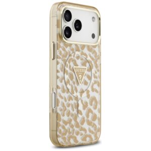 Dėklas Guess IML Leopard Glitter Triangle Logo MagSafe, skirtas iPhone 18 Pro / iPhone 17 Pro, rudos spalvos - Image 4
