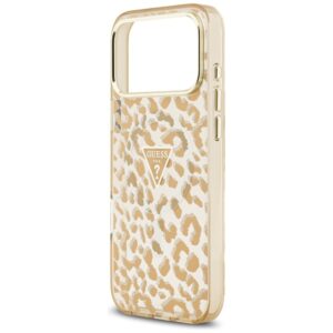 Dėklas Guess IML Leopard Glitter Triangle Logo MagSafe, skirtas iPhone 18 Pro / iPhone 17 Pro, rudos spalvos - Image 6