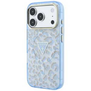 Dėklas Guess IML Leopard Glitter Triangle Logo MagSafe, skirtas iPhone 18 Pro / 17 Pro, mėlynos spalvos - Image 2
