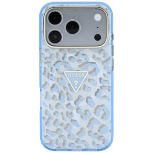 Dėklas Guess IML Leopard Glitter Triangle Logo MagSafe, skirtas iPhone 18 Pro / 17 Pro, mėlynos spalvos - Image 3