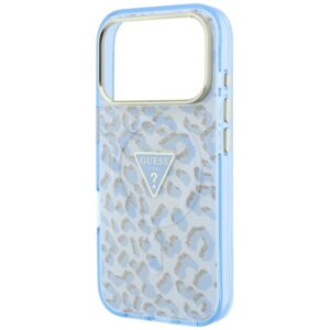 Dėklas Guess IML Leopard Glitter Triangle Logo MagSafe, skirtas iPhone 18 Pro / 17 Pro, mėlynos spalvos - Image 6