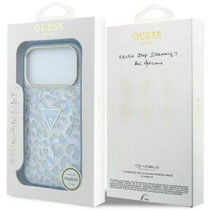 Dėklas Guess IML Leopard Glitter Triangle Logo MagSafe, skirtas iPhone 18 Pro / 17 Pro, mėlynos spalvos - Image 8