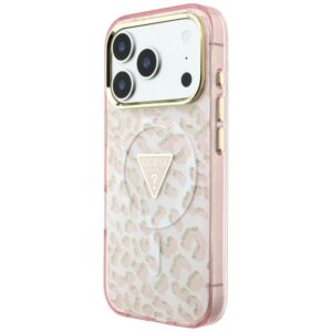 Dėklas Guess IML Leopard Glitter Triangle Logo MagSafe  skirtas Apple iPhone 18 Pro Max / Apple iPhone 17 Pro Max rožinės spalvos - Image 2