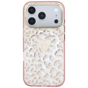 Dėklas Guess IML Leopard Glitter Triangle Logo MagSafe  skirtas Apple iPhone 18 Pro Max / Apple iPhone 17 Pro Max rožinės spalvos - Image 3