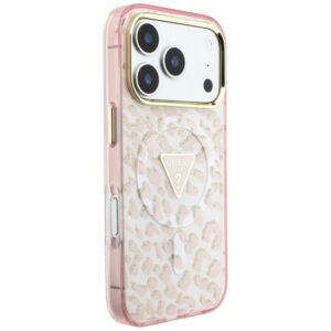 Dėklas Guess IML Leopard Glitter Triangle Logo MagSafe  skirtas Apple iPhone 18 Pro Max / Apple iPhone 17 Pro Max rožinės spalvos - Image 4