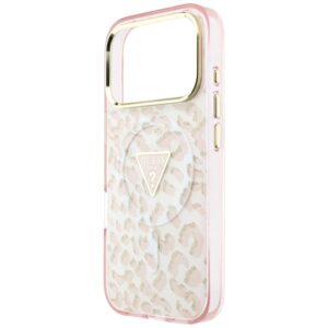 Dėklas Guess IML Leopard Glitter Triangle Logo MagSafe  skirtas Apple iPhone 18 Pro Max / Apple iPhone 17 Pro Max rožinės spalvos - Image 6