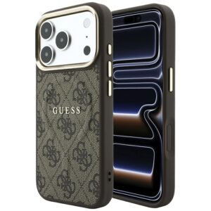 Guess Embossed 4G Classic MagSafe dėklas skirtas iPhone 18 Pro / iPhone 17 Pro brown