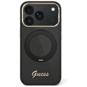 Dėklas Guess IML Ring Stand 360 Script Metal Logo MagSafe skirtas iPhone 18 Pro / 17 Pro juodos spalvos - Image 1