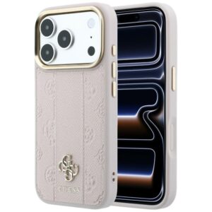 Dėklas Guess Stripe Peony 4G Logo MagSafe skirtas Iphone 18 Pro Max/ 17 Pro Max rožinės spalvos