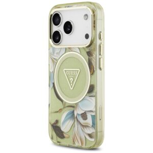 Dėklas Guess IML Glitter Flowers Triangle MagSafe skirtas Apple iPhone 18 Pro / 17 Pro žalios spalvos - Image 2