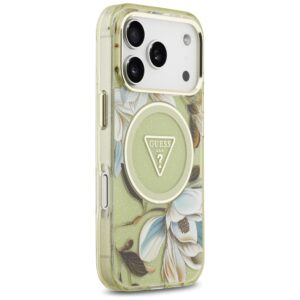 Dėklas Guess IML Glitter Flowers Triangle MagSafe skirtas Apple iPhone 18 Pro / 17 Pro žalios spalvos - Image 4