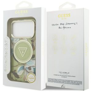 Dėklas Guess IML Glitter Flowers Triangle MagSafe skirtas Apple iPhone 18 Pro / 17 Pro žalios spalvos - Image 8