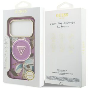 Dėklas Guess IML Glitter Flowers Triangle MagSafe skirtas Apple iPhone 18 Pro / 17 Pro violetinės spalvos - Image 8