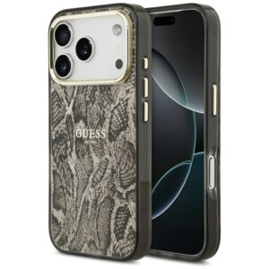 Dėklas Guess Python Pattern MagSafe skirtas Apple iPhone 18 Pro / 17 Pro rudos spalvos