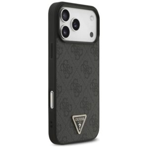 Dėklas Guess Leather 4G Triangle Strass MagSafe skirtas iPhone 18 Pro Max / 17 Pro Max juodos spalvos - Image 4