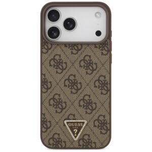 Dėklas Guess Leather 4G Triangle Strass MagSafe skirtas Apple iPhone 18 Pro Max / 17 Pro Max rudos spalvos - Image 3