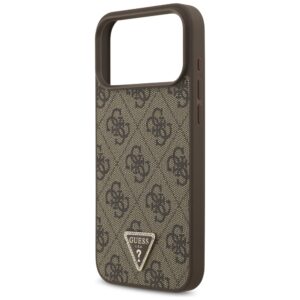 Dėklas Guess Leather 4G Triangle Strass MagSafe skirtas Apple iPhone 18 Pro Max / 17 Pro Max rudos spalvos - Image 6