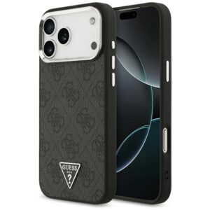Dėklas Guess 4G Triangle Logo MagSafe skirtas Apple iPhone 18 Pro Max / 17 Pro Max juodos spalvos sidabro spalvos