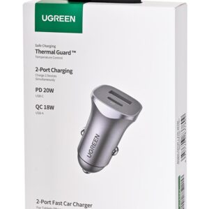 Ugreen USB Type-C / USB 24 W galios tiekimo greito įkrovimo automobilinis įkroviklis, pilkos spalvos (30780) - Image 3