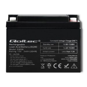 Qoltec 53036 AGM akumuliatorius | 12 V | 24Ah | maks. 360A - Image 2