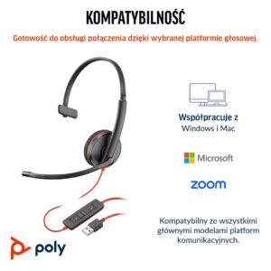 HP Poly „Poly Blackwire 3210 Monaural“ „USB-C“ ausinės + „USB-C/A“ adapteris - Image 3