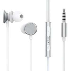Joyroom laidinės ausinės, įstatomos į ausis (in-ear) su nuotolinio valdymo pulteliu ir mikrofonu, 3.5mm jungtis, sidabrinės (JR-EW03)
