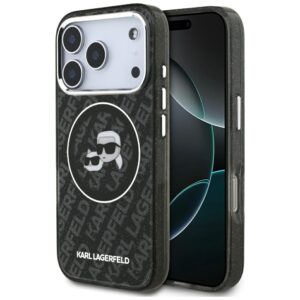 Dėklas Karl Lagerfeld IML Glitter Karl & Choupette Heads Logo MagSafe skirtas iPhone 17 Pro black