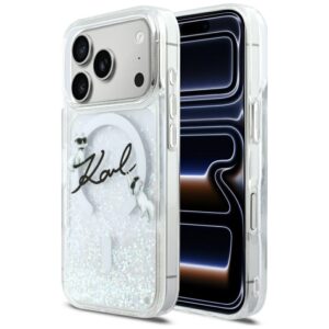 Dėklas Karl Lagerfeld Liquid Glitter Karl Script Logo MagSafe skirtas iPhone 17 Pro transparent