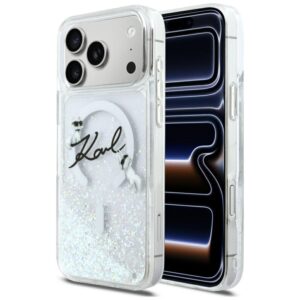 Dėklas Karl Lagerfeld Liquid Glitter Karl Script Logo MagSafe skirtas iPhone 17 Pro Max transparent