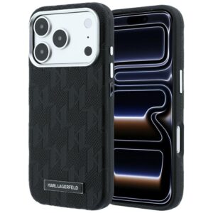 Dėklas Karl Lagerfeld Grained Mono Resin Logo MagSafe skirta Apple iPhone 18 Pro / 17 Pro juodos spalvos