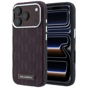 Dėklas Karl Lagerfeld Grained Mono Resin Logo MagSafe skirtas Apple iPhone 18 Pro / 17 Pro burgundy