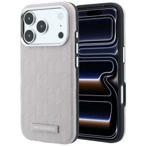 Dėklas Karl Lagerfeld Grained Mono Resin Logo MagSafe skirtas Apple iPhone 18 Pro Max / 17 Pro Max rožinės spalvos