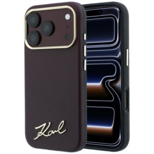 Dėklas Karl Lagerfeld Saffiano Small Script Metal Logo MagSafe skirtas Apple iPhone 18 Pro / 17 Pro burgundy