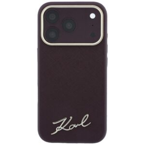 Dėklas Karl Lagerfeld Saffiano Small Script Metal Logo MagSafe skirtas Apple iPhone 18 Pro / 17 Pro burgundy - Image 3