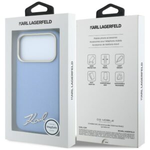 Dėklas Karl Lagerfeld Saffiano Small Script Metal Logo MagSafe skirtas Apple iPhone 18 Pro Max / 17 Pro Max šviesiai mėlynos spalvos - Image 8