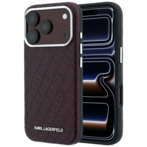Dėklas Karl Lagerfeld Grained Allover Logo Metal Elongated MagSafe skirtas iPhone 18 Pro / 17 Pro burgundy