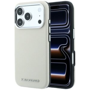 Dėklas Karl Lagerfeld Grained Elongated Logo MagSafe, skirtas iPhone 18 Pro / 17 Pro, smėlio spalvos