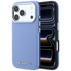 Dėklas Karl Lagerfeld Grained Elongated Logo MagSafe, skirtas iPhone 18 Pro / 17 Pro, mėlynos spalvos