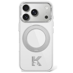 Dėklas Karl Lagerfeld IML Ring Stand 360 Kameo Metal MagSafe skirta Apple iPhone 18 Pro Max / 17 Pro Max skaidrus