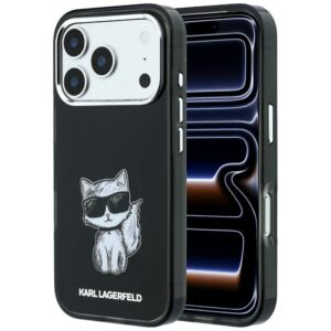 Dėklas Karl Lagerfeld IML Choupette Body Sketch Print MagSafe skirtas Apple iPhone 18 Pro / 17 Pro juodos spalvos