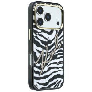 Dėklas Karl Lagerfeld IML Signature Zebra Glitter MagSafe skirtas Apple iPhone 18 Pro / 17 Pro aukso spalvos - Image 4