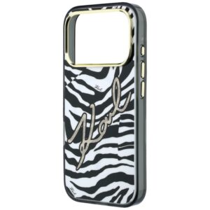 Dėklas Karl Lagerfeld IML Signature Zebra Glitter MagSafe skirtas Apple iPhone 18 Pro / 17 Pro aukso spalvos - Image 6