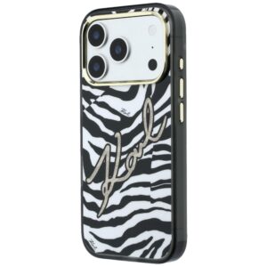 Dėklas Karl Lagerfeld IML Signature Zebra Glitter MagSafe skirtas Apple iPhone 18 Pro Max / 17 Pro Max aukso spalvos - Image 2