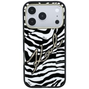Dėklas Karl Lagerfeld IML Signature Zebra Glitter MagSafe skirtas Apple iPhone 18 Pro Max / 17 Pro Max aukso spalvos - Image 3