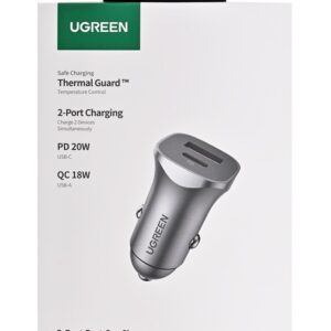 Ugreen USB Type-C / USB 24 W galios tiekimo greito įkrovimo automobilinis įkroviklis, pilkos spalvos (30780) - Image 2