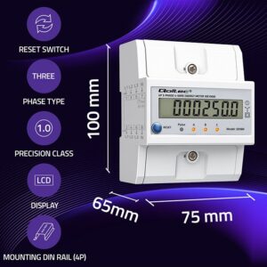 Qoltec 50980 Trifazis elektroninis skaitiklis su atstatymu | Energijos suvartojimo skaitiklis ant DIN bėgelio | 400 V | 100 A | LCD | LED | 4P - Image 2