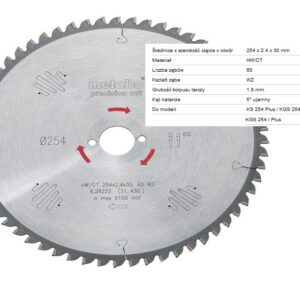 METABO DISKINIS PJŪKLAS HW/CT 254x30x60Z 1,8mm