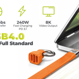 Mobile Origin 240W 40Gbps 8K USB-C Keychain Cable CB17 Orange - Image 7