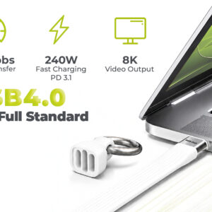 Mobile Origin 240W 40Gbps 8K USB-C Keychain Cable CB17 White - Image 7